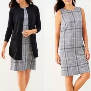 J. Jill Ponte Gray Plaid Knit Sleeveless Shift Dress